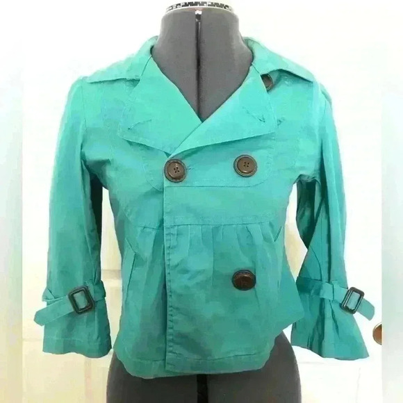 American Rag Cie Teal buckle 3/4 sleeve jacket Womens Small - Picture 1 of 5